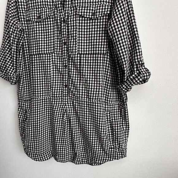 Forever 21 Shirt Dress L Black Gingham Roll Tab Pockets Mini Short Trendy Casual - Picture 2 of 11